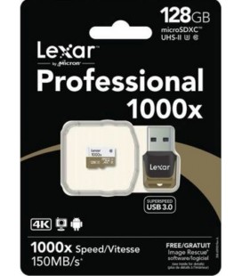 LEXAR TARJETA MICRO SDXC 128 GB 150M/S UHS-II 1000x + ADAPTADOR USB 3.0	