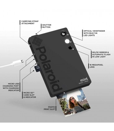 APPAREIL PHOTO INSTANTANÉ POLAROID MINT AVEC IMPRIMANTE INCORPORÉE - NOIR