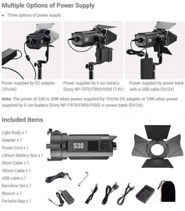 GODOX FOCUSING LED LIGHT S30 (3 LIGHTS PLUS ACCESSORIES)