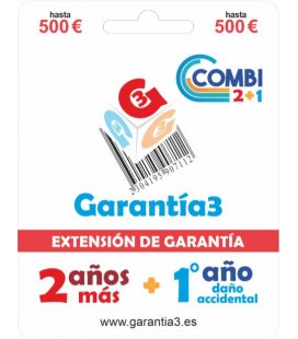 3 COMBI GARANTIE JUSQU'A 500 EUROS - 2 ANS D'EXTENSION DE GARANTIE + 1 AN DOMMAGES ACCIDENTELS