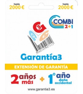 3 COMBI WARRANTY UP TO 2000 EUROS - 2 YEARS EXTENSION OF WARRANTY + 1 YEAR ACCIDENTAL DAMAGE