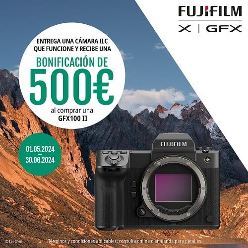 Promoción descuento directo en cámaras FUJIFILM GFX100S y GFX50SII (body o kit) y Promoción descuento directo en ópticas GFX seleccionadas